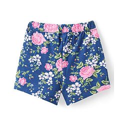 Babyhug Single Jersey Knit Mid Thigh Floral Printed Shorts - Navy Blue