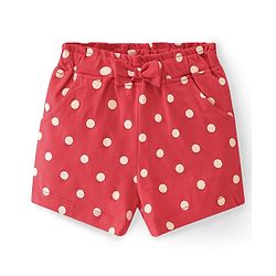 Babyhug Cotton Knit Single Jersey Mid Thigh Shorts With Polka Dots Print - Red