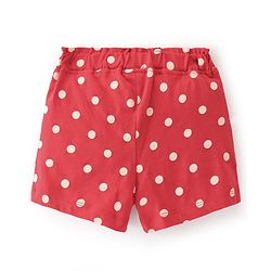 Babyhug Cotton Knit Single Jersey Mid Thigh Shorts With Polka Dots Print - Red