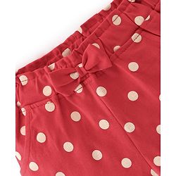 Babyhug Cotton Knit Single Jersey Mid Thigh Shorts With Polka Dots Print - Red