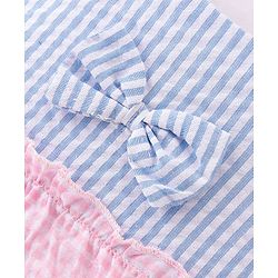 Babyhug Rayon Woven Sleeveless Frock With Bow Applique - Blue Pink & Yellow