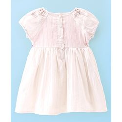 Babyhug 100% Cotton Knit Half Sleeves Frock With Shapes Print - White & Pink