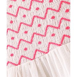 Babyhug 100% Cotton Knit Half Sleeves Frock With Shapes Print - White & Pink