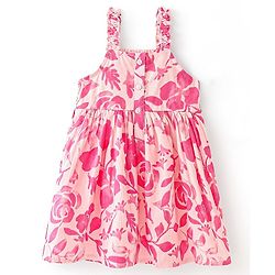 Babyhug Rayon Woven Sleeveless Frock With Headband Floral Print - Pink