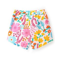 Babyhug Cotton Knit Single Jersey Mid Thigh Shorts With Floral Print - Pink & White
