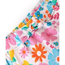 Babyhug Cotton Knit Single Jersey Mid Thigh Shorts With Floral Print - Pink & White