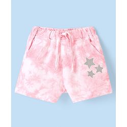 Babyhug Cotton Looper Mid Thigh Shorts With Foil Star Print - Pink