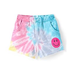 Babyhug Cotton Looper Knit Mid Thigh Smiley Printed Tie & Dye Shorts - Multicolour