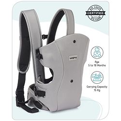 Babyhug  Elegant 3-in-1 Baby Carrier: Lightweight, Breathable fabric, Ergonomic design, Padded straps, Waist belt, 3 carry positions (inward, outward, back), Adjustable seat, Washable cover, Supports up to 15 kg- Grey