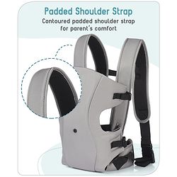 Babyhug  Elegant 3-in-1 Baby Carrier: Lightweight, Breathable fabric, Ergonomic design, Padded straps, Waist belt, 3 carry positions (inward, outward, back), Adjustable seat, Washable cover, Supports up to 15 kg- Grey