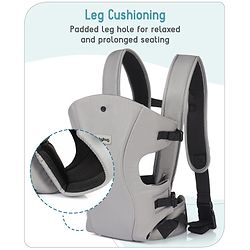 Babyhug  Elegant 3-in-1 Baby Carrier: Lightweight, Breathable fabric, Ergonomic design, Padded straps, Waist belt, 3 carry positions (inward, outward, back), Adjustable seat, Washable cover, Supports up to 15 kg- Grey