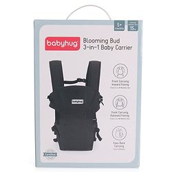 Babyhug  Elegant 3-in-1 Baby Carrier: Lightweight, Breathable fabric, Ergonomic design, Padded straps, Waist belt, 3 carry positions (inward, outward, back), Adjustable seat, Washable cover, Supports up to 15 kg- Grey
