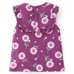 Babyhug 100% Cotton Knit  Sleeveless Top with Frill Detailing & Floral  Print - Purple