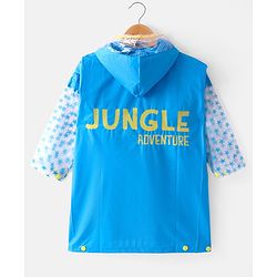 Babyhug Full Sleeves Knee Length Raincoat Lion Roar Print - Sky Blue
