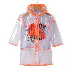 Babyhug Full Sleeves Below Knee Length Transparent Raincoat Rainy Day Print - Neon Green
