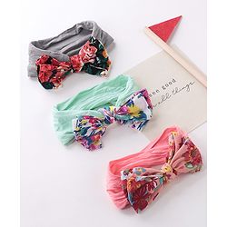 Babyhug Free Size Headbands With Bow Applique Pack of 3 - Grey Green & Pink