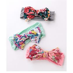 Babyhug Free Size Headbands With Bow Applique Pack of 3 - Grey Green & Pink