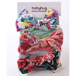 Babyhug Free Size Headbands With Bow Applique Pack of 3 - Grey Green & Pink