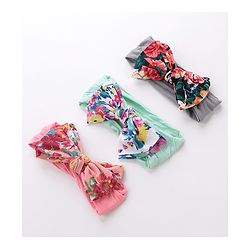 Babyhug Free Size Headbands With Bow Applique Pack of 3 - Grey Green & Pink