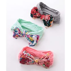 Babyhug Free Size Headbands With Bow Applique Pack of 3 - Grey Green & Pink