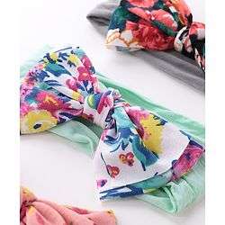 Babyhug Free Size Headbands With Bow Applique Pack of 3 - Grey Green & Pink