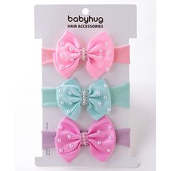 Babyhug Bow Applique Headbands Pack of 3 - Multicolor