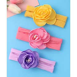 Babyhug Free Size Headbands With Flower Applique Pack of 3 - Yellow Pink & Purple
