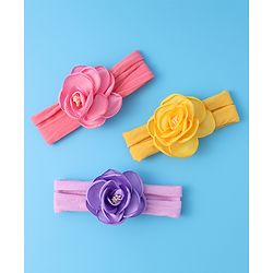 Babyhug Free Size Headbands With Flower Applique Pack of 3 - Yellow Pink & Purple