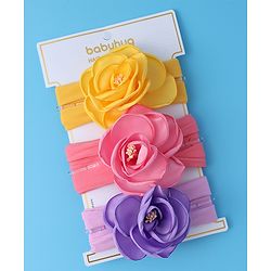 Babyhug Free Size Headbands With Flower Applique Pack of 3 - Yellow Pink & Purple