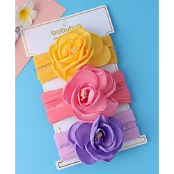 Babyhug Free Size Headbands With Flower Applique Pack of 3 - Yellow Pink & Purple