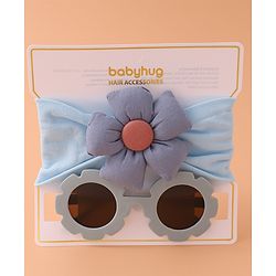 Babyhug Headband With Flower Applique and  Sunglasses - Blue