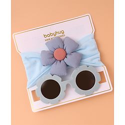 Babyhug Headband With Flower Applique and  Sunglasses - Blue