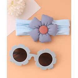 Babyhug Headband With Flower Applique and  Sunglasses - Blue