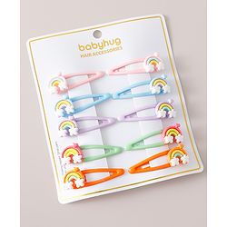 Babyhug Free Size Snap Clips with Rainbow Applique Pack of 10 - Multicolor