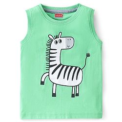 Babyhug Cotton Sleeveless T-Shirt With Zebra Graphics - Green