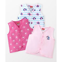 Babyhug 100% Cotton Sleeveless Jhabla Heart Print  Pack of 3 - Multicolour