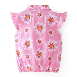 Babyhug Rayon Woven Frill Sleeves Top With Knot & Floral Print - Pink