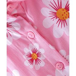 Babyhug Rayon Woven Frill Sleeves Top With Knot & Floral Print - Pink