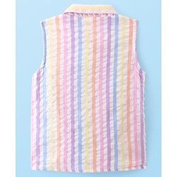 Babyhug Woven Sleeveless Front Open Striped  Top with Knot and Frill Detailing - Multicolour