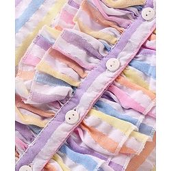 Babyhug Woven Sleeveless Front Open Striped  Top with Knot and Frill Detailing - Multicolour