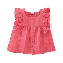 Babyhug 100% Cotton Woven Front Open Sleeveless Top with Frill Detailing - Pink