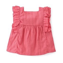 Babyhug 100% Cotton Woven Front Open Sleeveless Top with Frill Detailing - Pink
