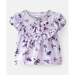 Babyhug Rayon Woven Half Sleeves Top With Knot Floral Print - Purple