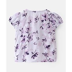 Babyhug Rayon Woven Half Sleeves Top With Knot Floral Print - Purple