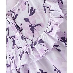 Babyhug Rayon Woven Half Sleeves Top With Knot Floral Print - Purple