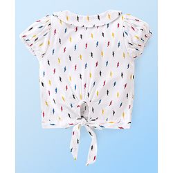 Babyhug Rayon Woven Front Open Half Sleeves Printed Top - White