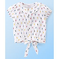 Babyhug Rayon Woven Front Open Half Sleeves Printed Top - White