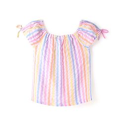 Babyhug Cotton Blend Woven  Half Sleeves Top with Stripes - Pink & Purple