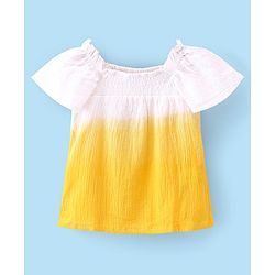 Babyhug Cotton Half Sleeves Gradient Woven Top With Smocking and Frills Detailing - Yellow
