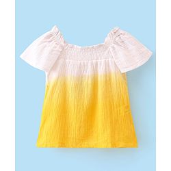 Babyhug Cotton Half Sleeves Gradient Woven Cropped Top With Smocking and Frills Detailing - Yellow